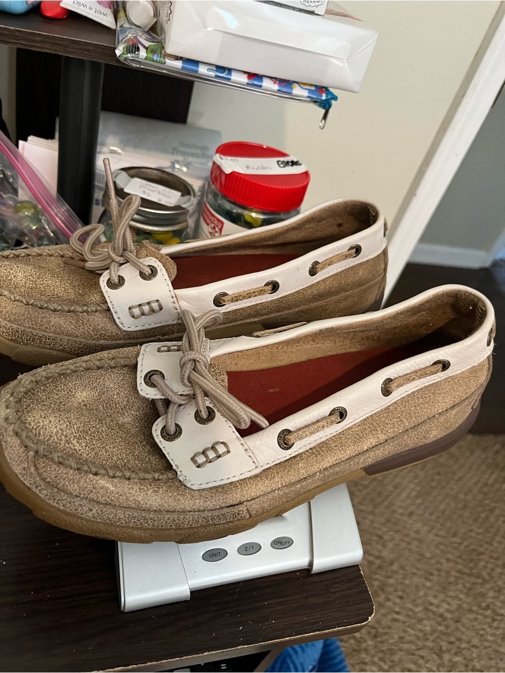 Twisted X Beige and White Suede Boat Shoes